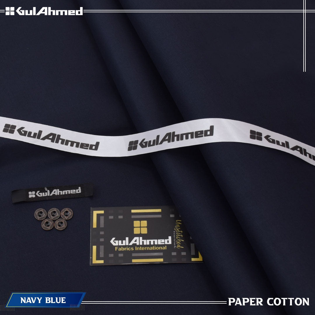 Gul Ahmed 100% Cotton-Navy Blue - Unstitched Men's Wear | Best For Summer