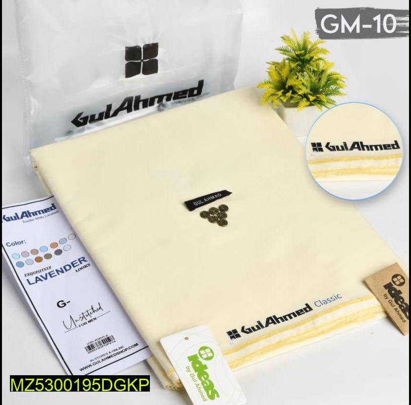 Gul Ahmed 100%Cotton-Light Butter-Unstitched Men's Wear | Best For Summer
