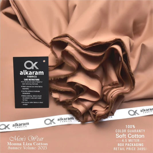 Al-karam 100% Pure Cotton-Copper Blush-Unstitched Men's Wear-Best For Summer