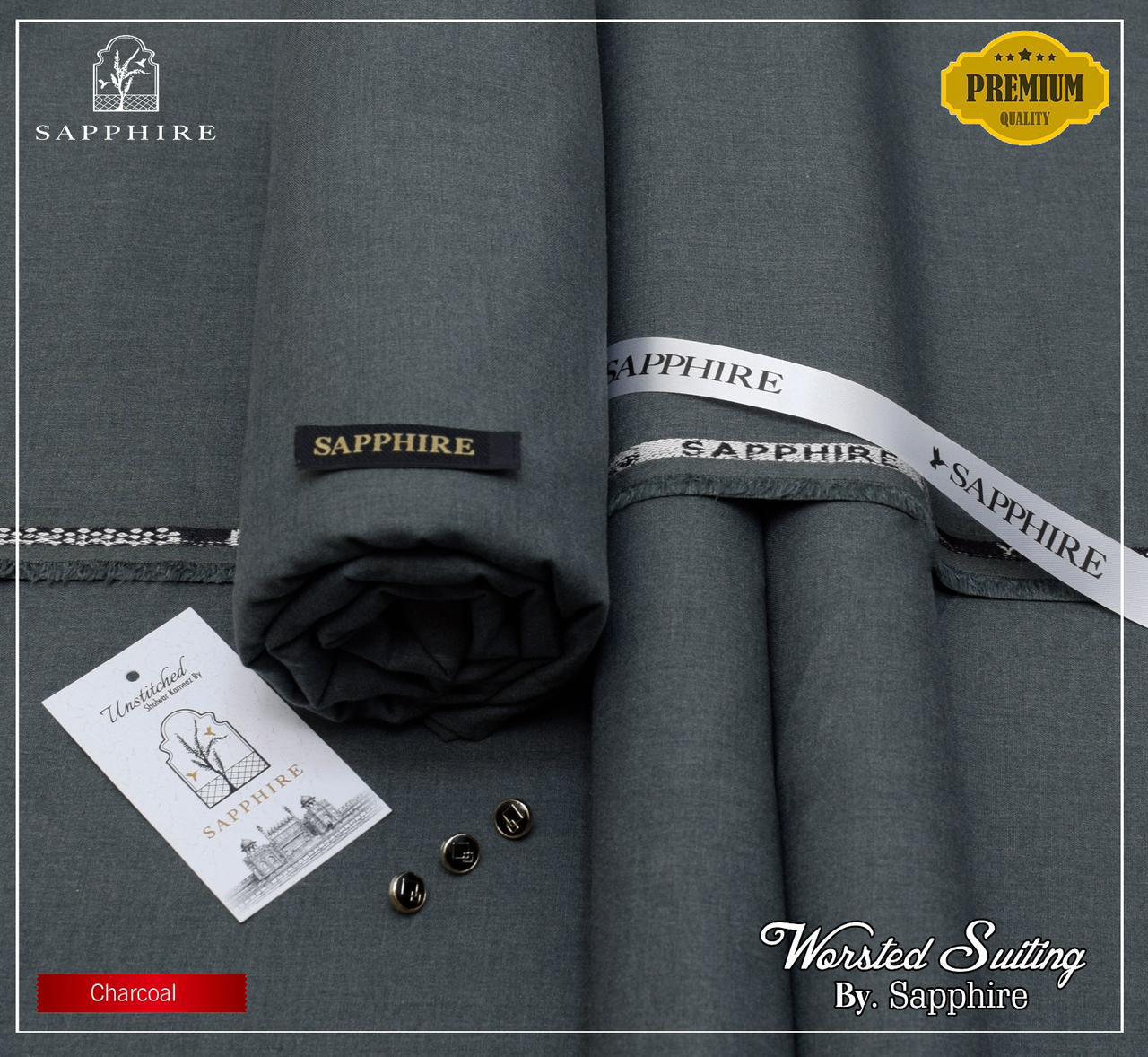 Sapphire Worsted Wool - Charcoal