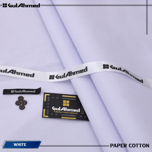 Gul Ahmed 100% Cotton-Pure -White-Unstitched Men's Wear | Best For Summer