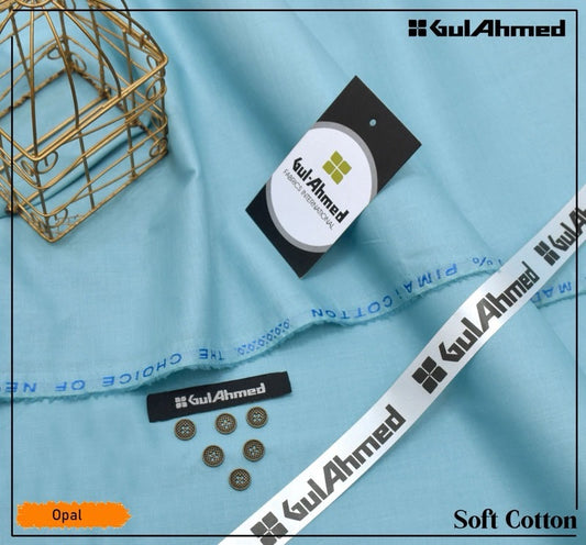 Gul Ahmed 100%Cotton-Opal Blue-Unstitched Men's Wear | Best For Summer