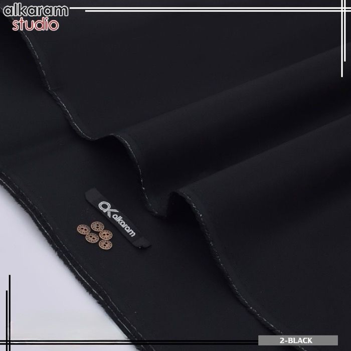 Al-karam 100% Pure Cotton-Jet Black-Unstitched Men's Wear-Best For Summer