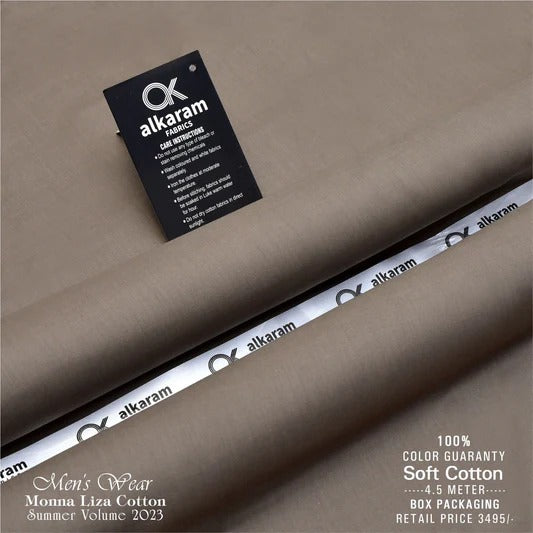 Al-karam 100% Pure Cotton-Brown-Unstitched Men's Wear-Best For Summer